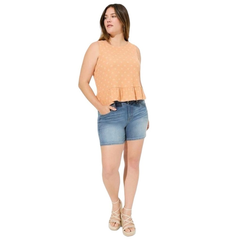 NWT Torrid Texture Knit High Neck Ruffle Crop Top Peach Size 4X | 3088 - Picture 2 of 10